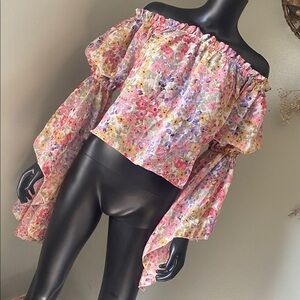 Live 4 Truth Multicolor Floral Sheer Princess Boho Hippie Bell Sleeve Blouse Top